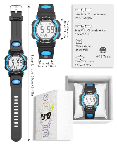 Image of Edillas Kids Digital Watch 7 Colors 50M Waterproof Sport Alarm Boys 7-15