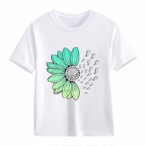 Girls Loose Fit Sunflower Graphic T Shirts Short Sleeve Crewneck Cute Pattern Printed Tops Kids (I-White, 3-4 Years)2