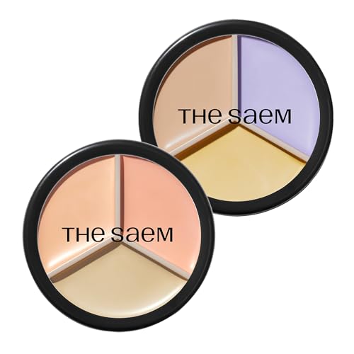 Image of THESAEM Cover Perfection Triple Pot Concealer 2-Pack Set - 03 Correct Up Beige & 04 Tone Up Beige - 6-Color Multi Concealer Palette Kit - Korean Makeup with Sweet Almond Oil for Light Skin Tones