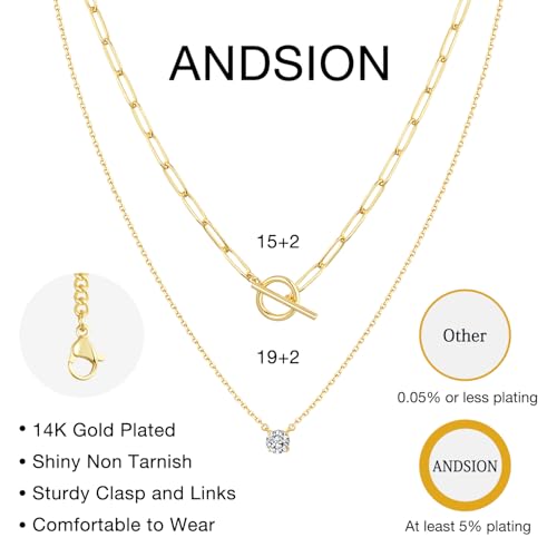 Non Tarnish 14k Gold Plated Layered Necklaces for Women Trendy, Sliver Stackable Dainty Herringbone | Paperclip | Rope | Cuban Chain Necklace Adjustable Jewelry Set Gift for Women3
