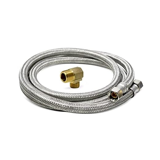 EvertechPRO 383860 5ft / 60 inch Long Dishwasher Hose Installation Kit Stainless Steel Connection Hose Braided Design Burst Proof Water Supply Line with 3/8" Compression X 3/8 MIP Elbow
