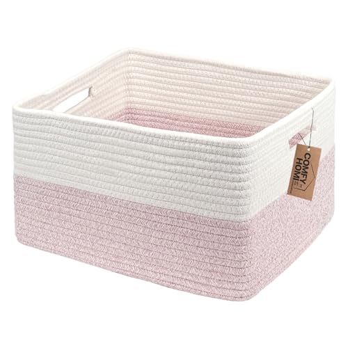 COMFY-HOMI Cotton Rope Woven Basket with Handles for Shelves,Toys,Book, Cloth
