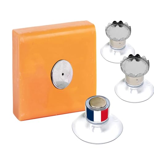 Lot de 3 Porte Savon Magique Aimanté avec Ventouse - Porte Savon Magnétique Ventouse Puissante - Sans Perçage, se Fixent Facilement sur Toutes Les Surfaces - Idéal...
