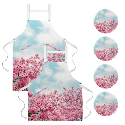 Tablier de cuisine à motif fleurs printanier avec 4 broches incluses