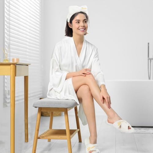 Jaciya Bridal Shower Gifts Bachelorette Party Favors Bride White Slippers Bride Spa Headband Set Bachelorette Gifts for Bride 5