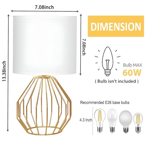 Lámpara de Mesa Dorada para Dormitorio con Pantalla de Tela Blanca miniatura 3