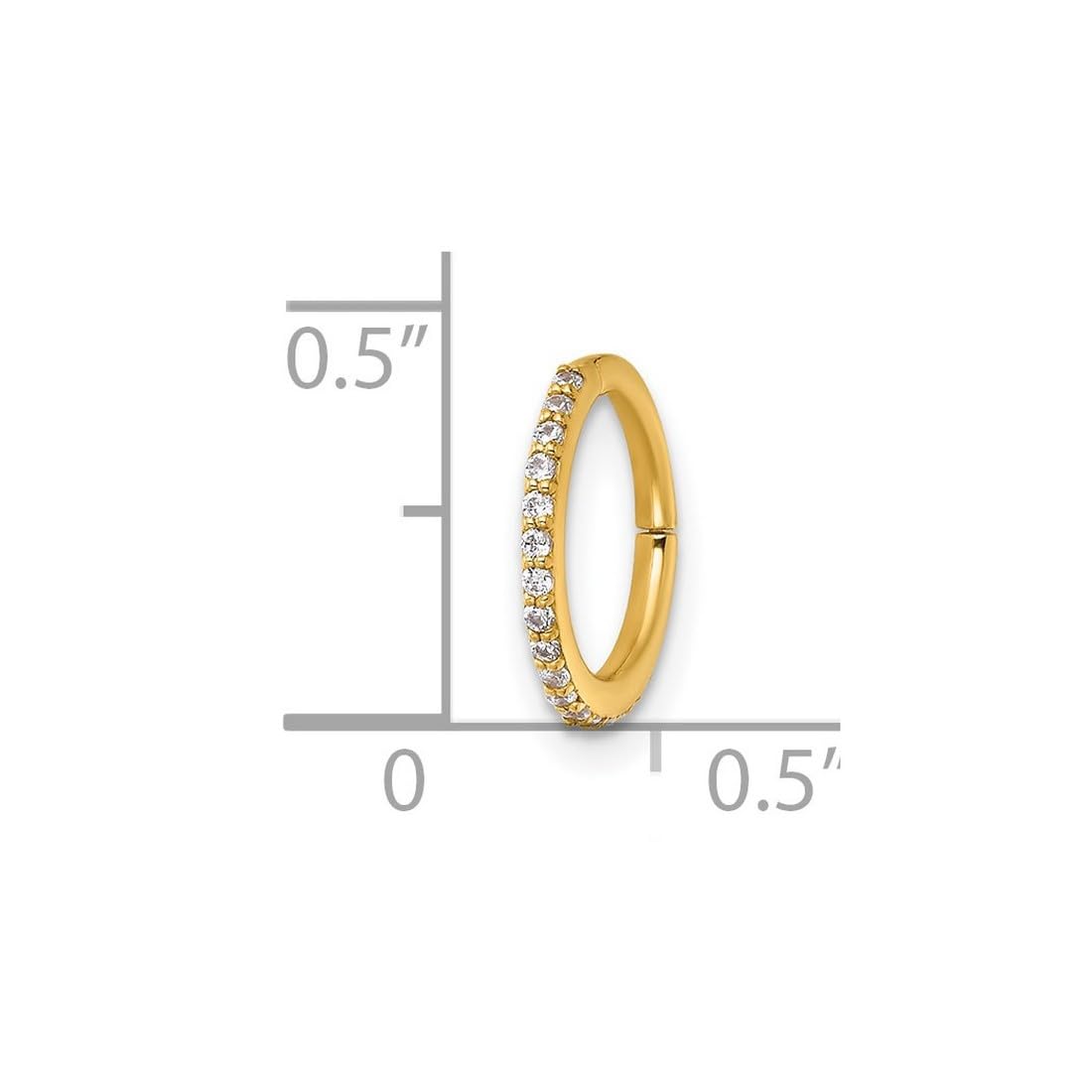 Knorpelring aus 14 Karat massivem Gold, 16 Gauge, polierter Zirkonia, simulierter Diamant, 9,0 mm, aufklappbarer Knorpelring, Schmuckgeschenk für Mutter, One Size, Zirkonia Edelstein Metall, Zirkonia
