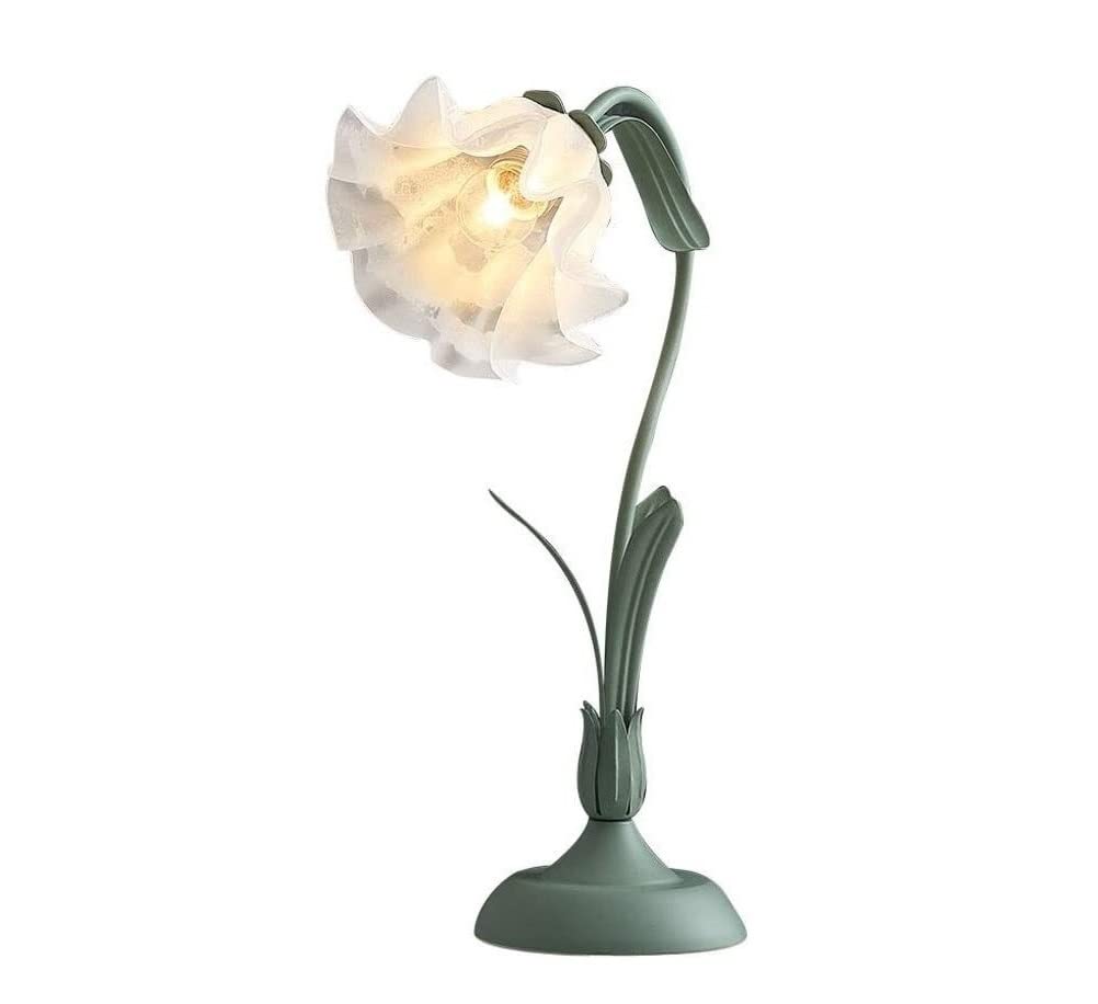 Lampada da Comodino in Ferro con Fiori in Vetro,Da da Scrivania per Soggiorno, Colore Verde, Dimensioni: Interruttore Dimmer/Verde/Interruttore a Pulsante