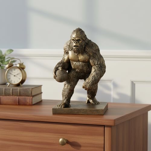 Image of Bigfoot Statue Sasquatch Playing Basketball Whimsical Home Decor | Desk Decor for Yard Patio Office Cabin Bigfoot Sasquatch Gifts for Men Cryptid Basketball Lovers