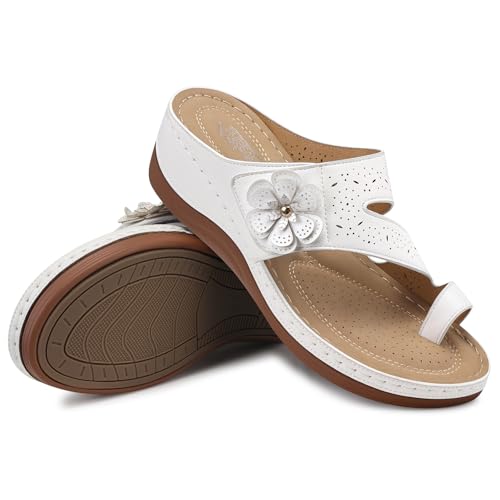 SHIBEVER Wedge Sandals for Women Dressy: Comfortable Sandals for Women - Summer Casual Walking Slip On Split Toe Wedge