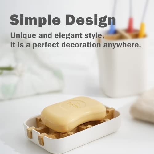 Bamboo Soap Dish, Bar Soap Holder Self Draining Soap Dishes For Shower Bathroom Kitchen Sink, Eco-Friendly Wooden Soap Savers Drainage Soap Holder Bathroom Accessories (White) #TOP4