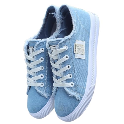 Loizziuy Women's Canvas Shoes Fringed Hem Denim Fabric Autumn Style Spring Casual Sports Preppy Flat Sneakers for Students