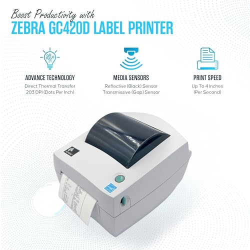Image of GC420D Zebra Direct Thermal Label & Barcode Printer - 1 Year Warranty - with 20V, USB 2.0 Cable & Microfiber Cleaning Cloth- Parallel /Serial /USB Connectivity (Renewed)