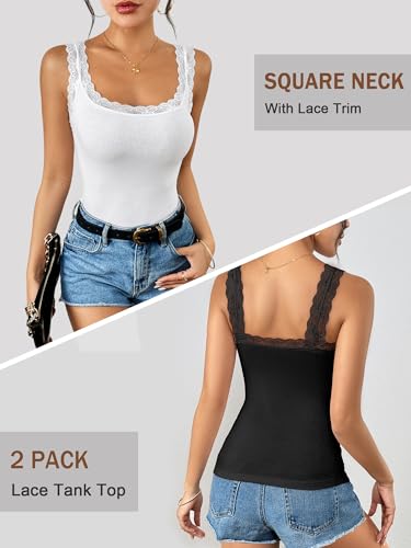 Image of Ibeauti 2 Pack Lace Camisole Tank Tops for Women Sleeveless Summer Going Out Tops Ribbed Cami Undershirts
