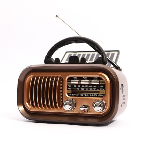 Exrp Small Retro Vintage Radio Bluetooth Portable Radio AM FM Transistor with Best Sound Solar/Battery Operated Radio/Rechargeable Radio TWS Support TF Card/USB Playing