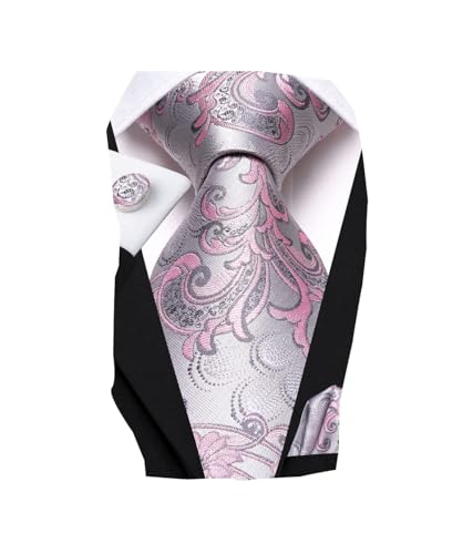 Image of Hi-Tie Men's Tie Sets Silk Paisley Striped Necktie Pocket Square Cuff-links Sets Wedding Business Holiday