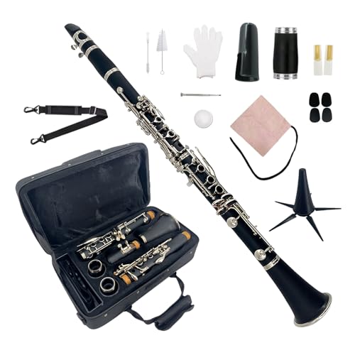Conboxus Bb Clarinet for Beginners Student Clarinets 17 Nickel-Plated Keys with Case, Mouthpiece...