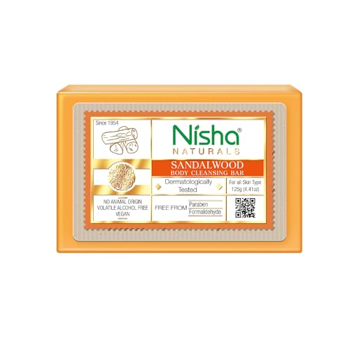 Image of Nisha Sandalwood Body Cleansing Soap Bar 125g - Paraben Free, Vegan, Gentle Cleanse for Soft & Supple Skin, Suitable for All Skin Types, Men & Women