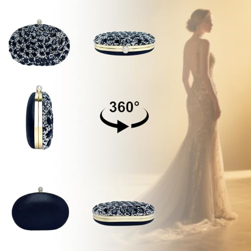 Image of Sparkling Crystal Diamond Women's Rhinestone Clutch Purse with Round Pearl Clasp