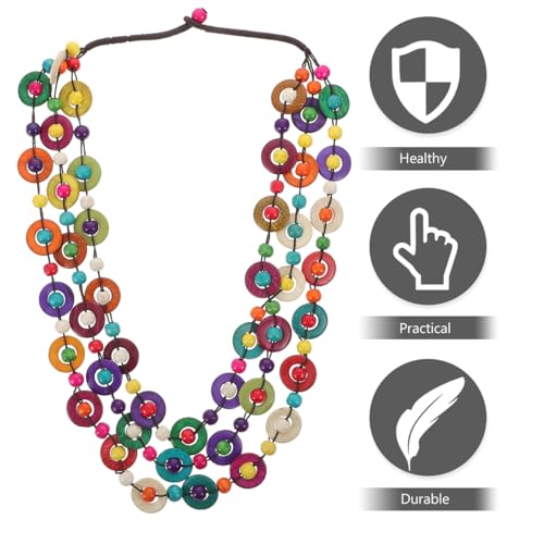 Homoyoyo Multicolor Bohemian Shell Wood Bead Necklace - Multi Layer African Statement Collar for Women - Handmade Beaded Long Adult Necklace4