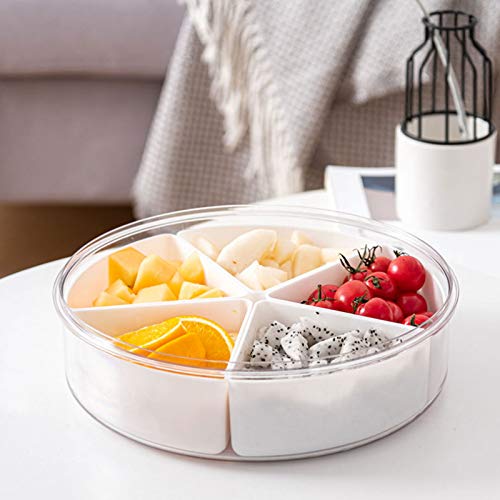 Shopwithgreen Divided Serving Tray With Lid, Removable Divided Platter Food Storage Containers With 5 Compartment For Christmas Party, Veggies, Snack, Fruit, Nuts, Candy, Cracker, Chip #TOP6