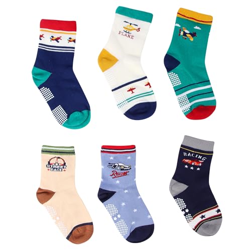 Image of NEOBABY Cotton Printed Anti Slip Grip Dotted Socks for Kids & Babies Boys & Girls (Assorted /Random Designs)-(Pack Of 6)
