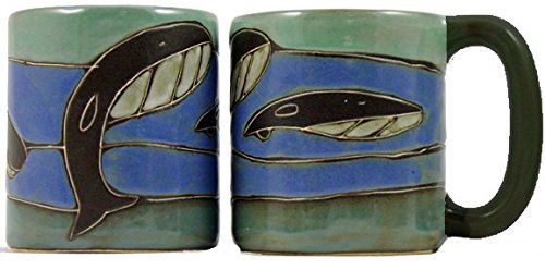 One (1) MARA STONEWARE COLLECTION - 16 Oz Coffee Cup Collectible Dinner Mug - Whale Ocean Blue Design