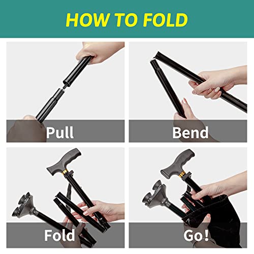 Lixiang Walking Cane, 5-Level Height Adjustable Walking Stick For Men & Women With Comfortable Plastic T-Handle Portable Folding Walking Cane, Black #TOP5