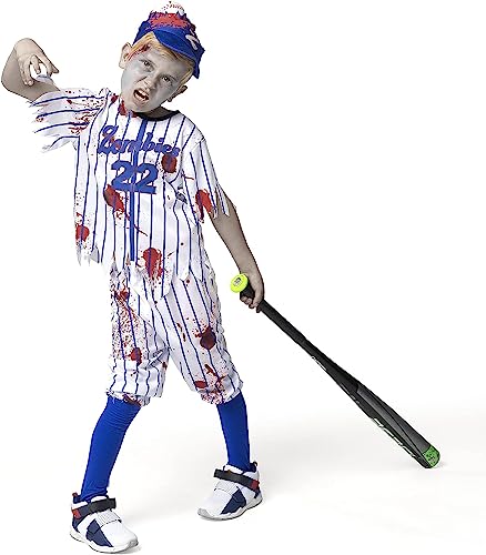 Spooktacular Creations Costume de zombie de baseball bleu pour enfant garçon pour Halloween, fêtes déguisées sur le thème des zombies - XL (12-14 ans)