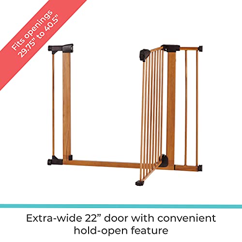 Toddleroo by North States 40.5" Wide Woodcraft Steel Baby Gate with Auto Close: Self-Closing gate with Hold-Open Feature. Pressure Mount. Fits Openings 29.75” to 40.5” Wide (30" Tall, Brown) - Image 4
