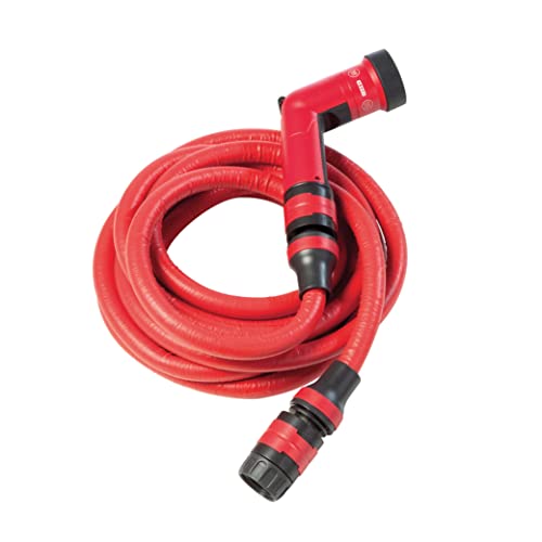 FITT YOYO UP Extendable and Flexible Garden Water Hose Pipe with Multi-Function Spray Gun and Hook Support for Fences, Red, 25m