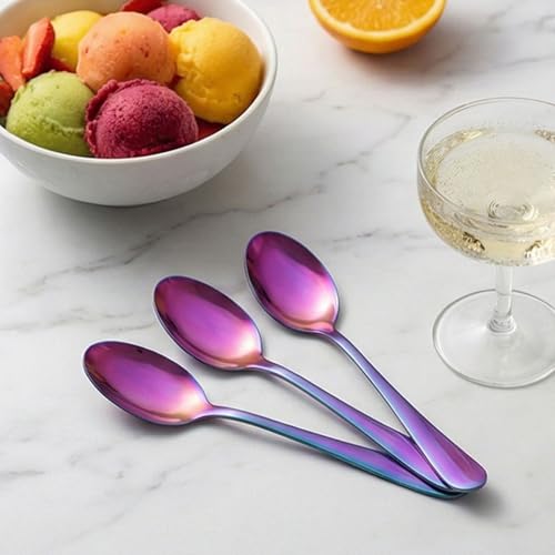Image of 6.4 inch Rainbow Dessert Spoons Set of 4 - Food-Grade 18 /8 Stainless Steel Teaspoons, Durable Mirror Polished Silverware Spoons, Perfect for Home, Restaurant, and Gifting