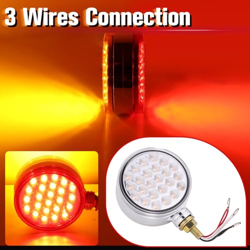 Image of 2PCS 48 LEDs Round Double Face Fender Turn Signal Lights (Red+Amber(Clear Lens))