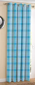 AIRWILL Cotton Track Dobby Sea Blue Designed Blackout and Room Darkening Door Curtains (Self Design - Blue, 4 x 5 ft)