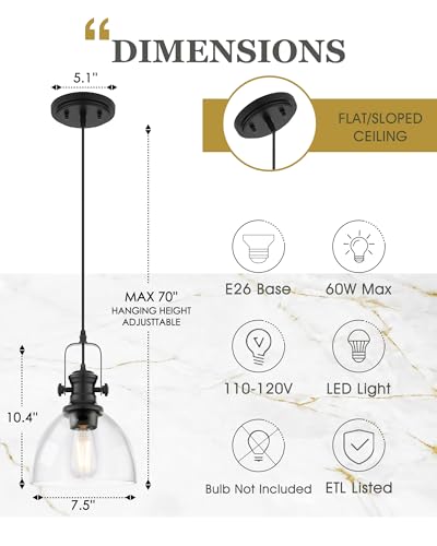 Image of 2-Pack 7.5 inch Black Pendant Lights Kitchen Island, Clear Glass Shade