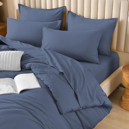 Image of Litanika Full Size Comforter Sets Bluish Grey - 7 Pieces Bed in a Bag Full Bedding Comforter Sets, Solid Lightweight Bed Set with Comforter, Sheets, Pillowcases & Shams