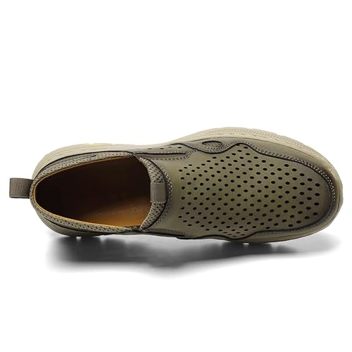 Men's Walking Genuine Leather Casual Sneakers,Comfortable Soft Walking Loafers,Perforated Breathable Design Wear-Resistant Non-Slip Lightweight Sandals Shoes3