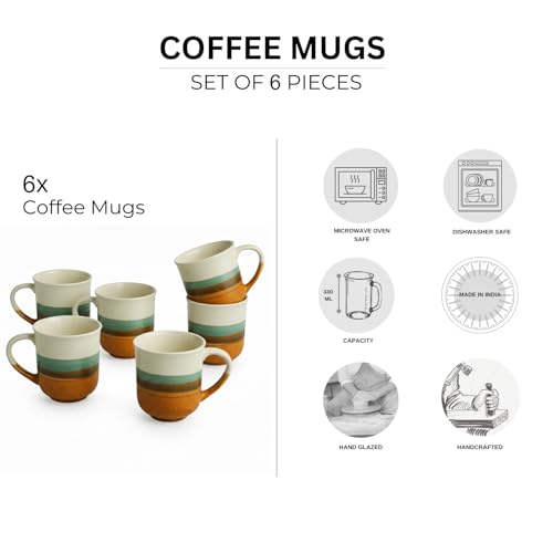 Image of ExclusiveLane 'Zen Garden' Ceramic Coffee Mugs Set of 6 (Set of 6, Each Cup : 330 ml, Microwave & Dishwasher Safe, Hand-Glazed) |Ceramic Mugs for Coffee Cup Tea Mug & Cup Mugs for Milk