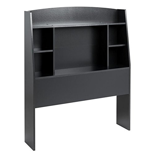 Hawthorne Collections Wood Twin Bookcase Headboard with 4 Compartments in Black