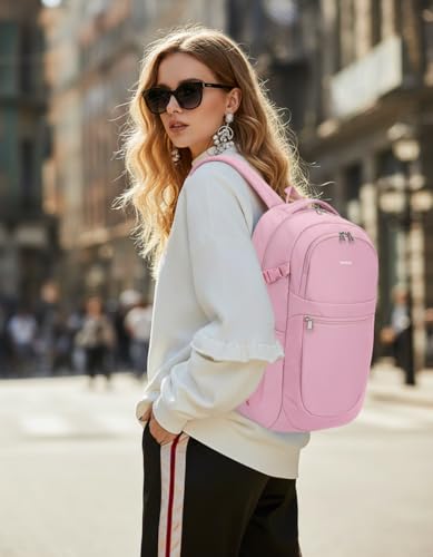 Image of ECOHUB Travel Backpack for Women, 17.3 inch Suspended Laptop Backpack, Fashion Water-Resistant 28L Personal Item Bag with 12 Pockets for Causal, Work, Pink