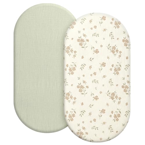 Image of Organic Baby Bassinet Sheets 2 Pack 33 inchx17 inch 100% Muslin Cotton for Baby Girl Boy, Soft Fitted Mattress Pad Cover Compatible with Halo BassiNest Swivel Sleeper, Graco, Baby Delight, Chicco, Angelbliss