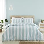Catherine Lansfield Cove Stripe Reversible Single Duvet Cover Set with Pillowcase Duck egg Blue