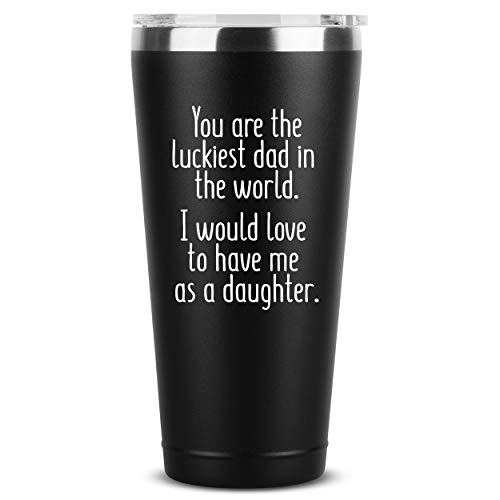 Luckiest Dad, Daughter - 30 oz Black Insulated Stainless Steel Tumbler w/Lid Mug