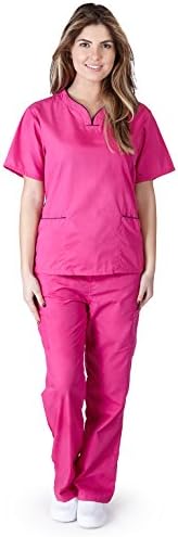 Natural Uniforms Womens Contrast Trim Scallop Scrub Set (Hot Pink) (XS)