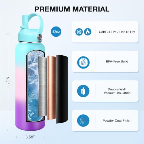 Image of SENDESTAR Water Bottle 32oz Double Wall Vacuum Insulated Leak Proof Stainless Steel Sports Water Bottle-Wide Mouth with New Flex Straw Lid & Spout Lid (Bubble Gum)