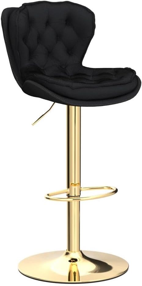 SZLIZCCC Modern Swivel Pub Height Barstool, High Dining Chair with Velvet Seat, Backrest, Armless Hydraulic Counter Stool, Gold Base Island Stool(Set of 2 Black)