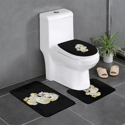 龍 竜 ドラゴン柄 和風 トイレマット 3点セット フタカバー 浴室足ふきマット 吸水 速乾 滑り止め 抗菌 防臭 洗える ふわふわ おしゃれ プレゼント 40x60cm