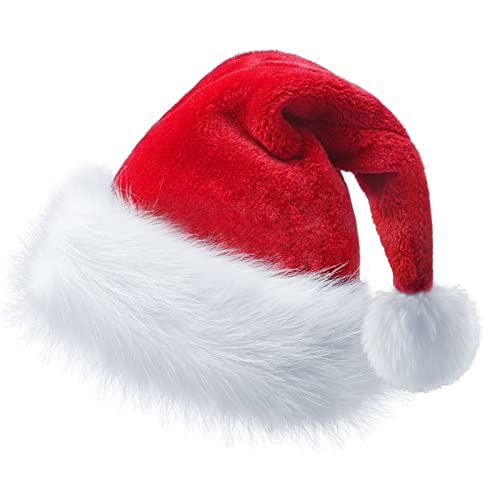 Haomaomao Christmas Hats for Adults Santa Hat Red Double Thicken Velvet Warm Comfort Holiday Unisex Xmas Hat for New Year Festive Festival Party