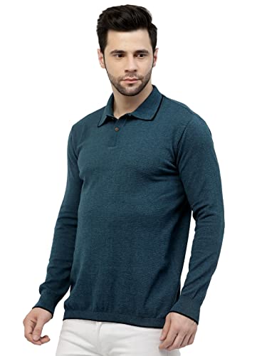 Image of Kalt Mens Basic Solid Full Sleeves Polo Cotton Blend Knitted Regular Fit Polo-Neck T-Shirts with Collar Stylish