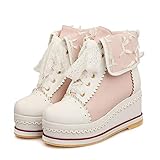 Womens Ankle Boots for Girls Womens Cute Lolita Cosplay Round-toe Lace-up Mid Heel Platform Boots